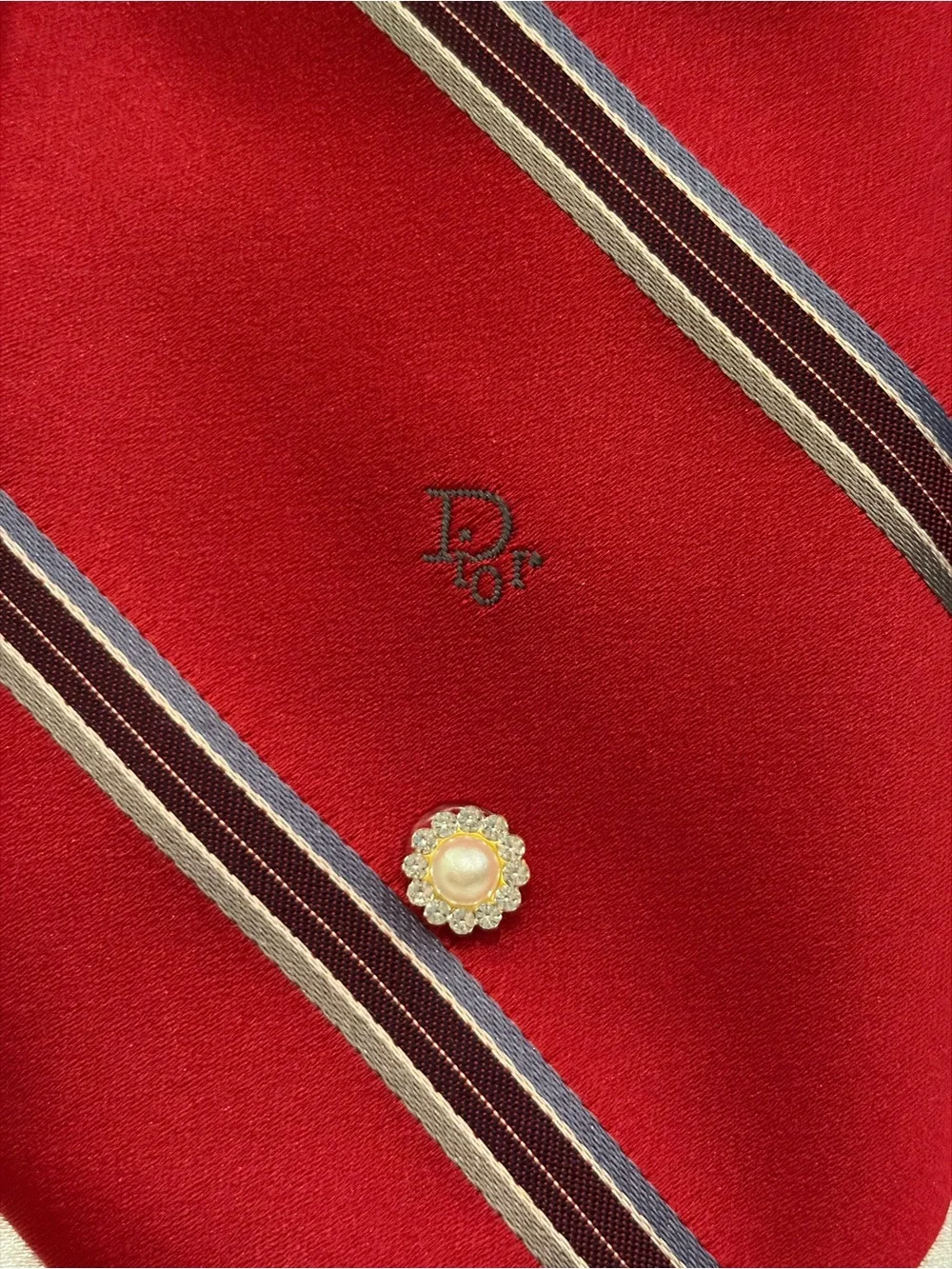 Dior Red Striped Silk Necklace Tie